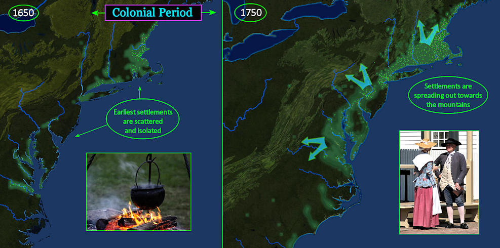 Colonial growth, 1650-1750 map